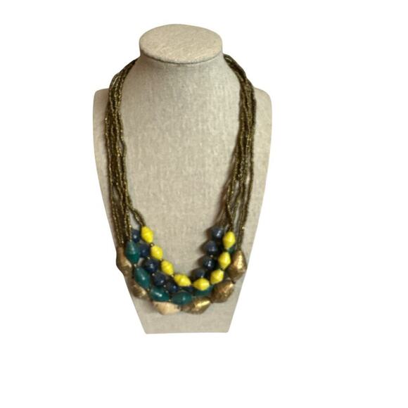 Anthropologie Women's 4 Strand Multicolor Beaded Fashion Boho Necklace 12" Drop - Picture 1 of 3